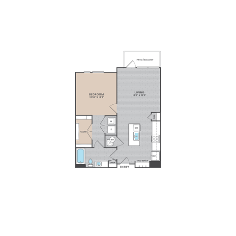 Floor plan for 1 bed, 1 bath, 804 sqft